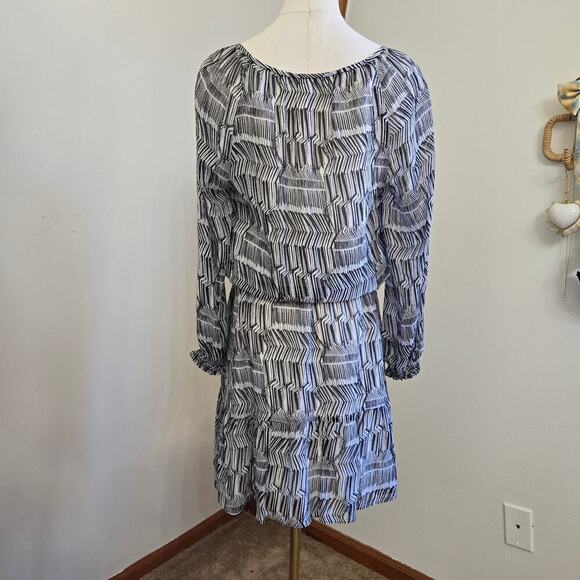 Shoshanna Womens Silk Dress Size 0 Peasant Ruffle Hem Puff Sleeve Black & White - Picture 5 of 11